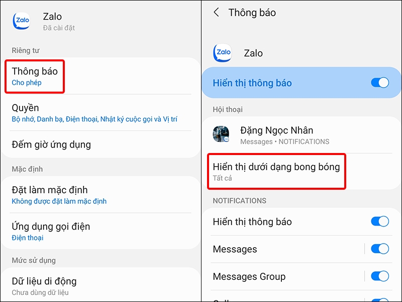 Nhấn vào Thông báo