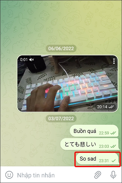 Chạm vào tin nhắn muốn dịch