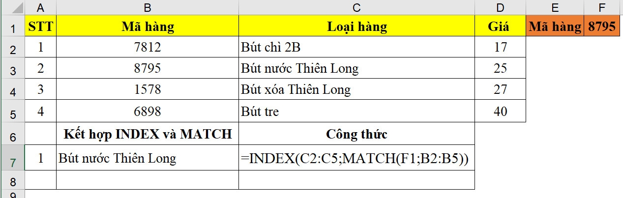 Cách sử dụng hàm INDEX và MATCH trong Excel (3)