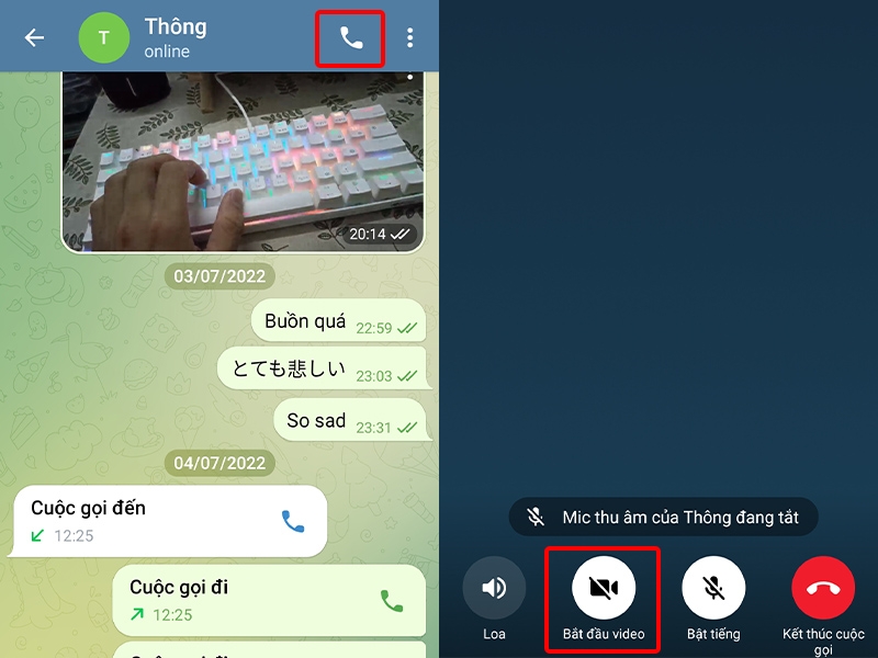 Nhấn vào Cuộc gọi và chọn Bắt đầu video