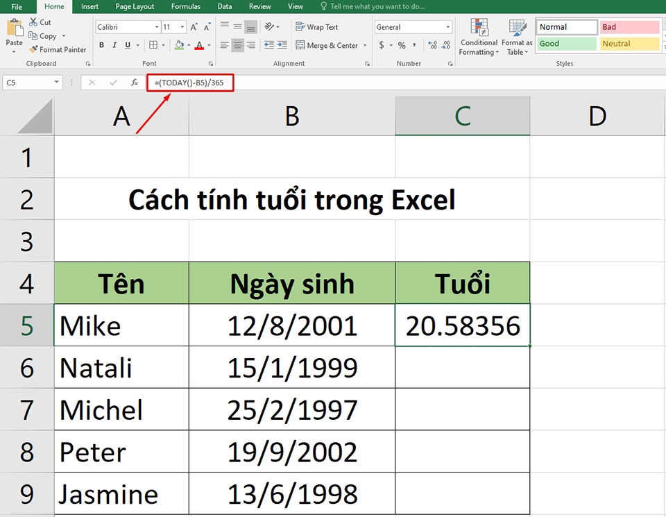 Cách tính tuổi trong Excel - Ảnh 03