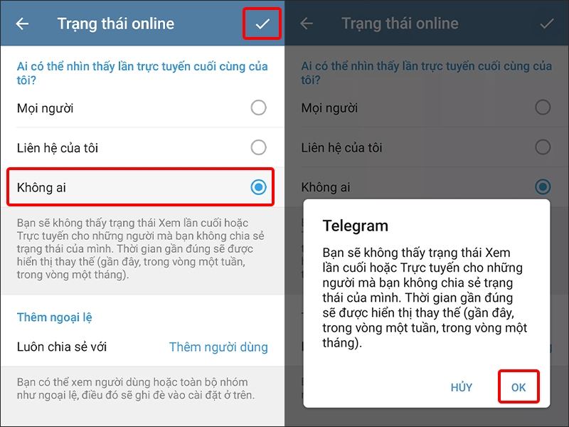 Nhấn Không ai để hoàn tất cài đặt
