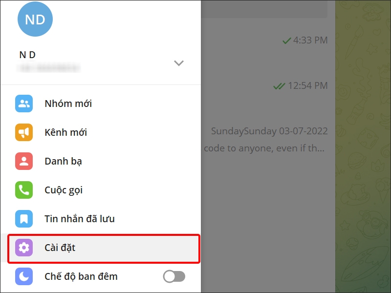 Chọn Cài đặt