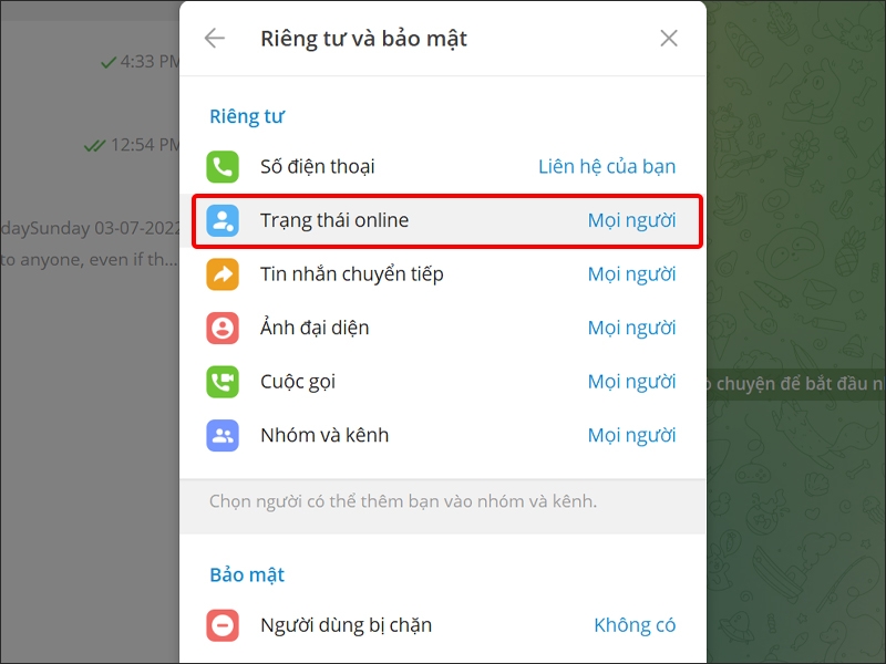 Trạng thái online