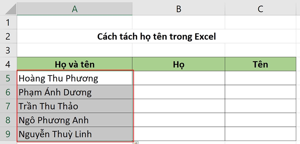 Tách họ tên trong Excel - Ảnh 02