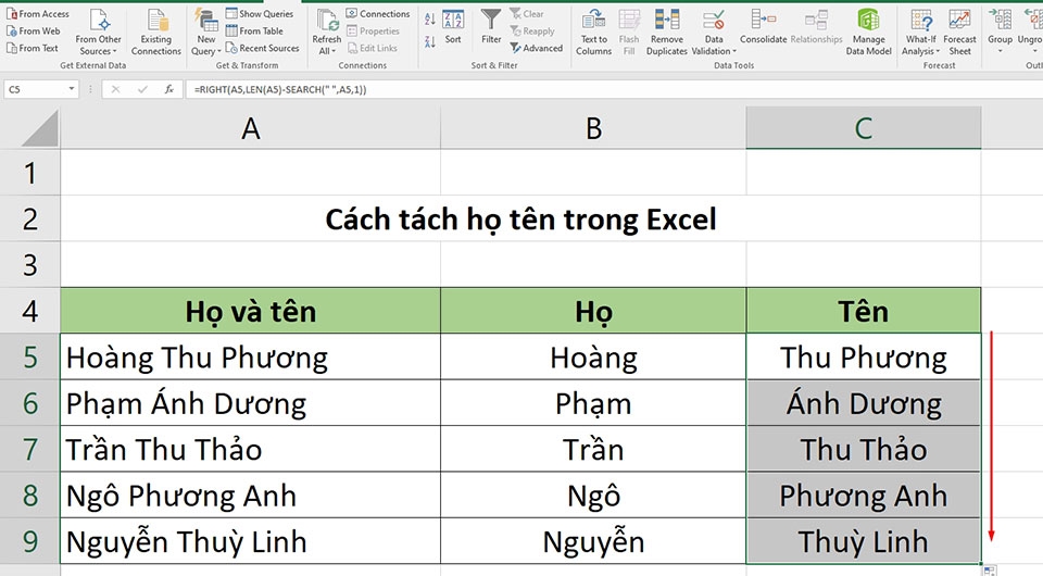 Tách họ tên trong Excel - Ảnh 08
