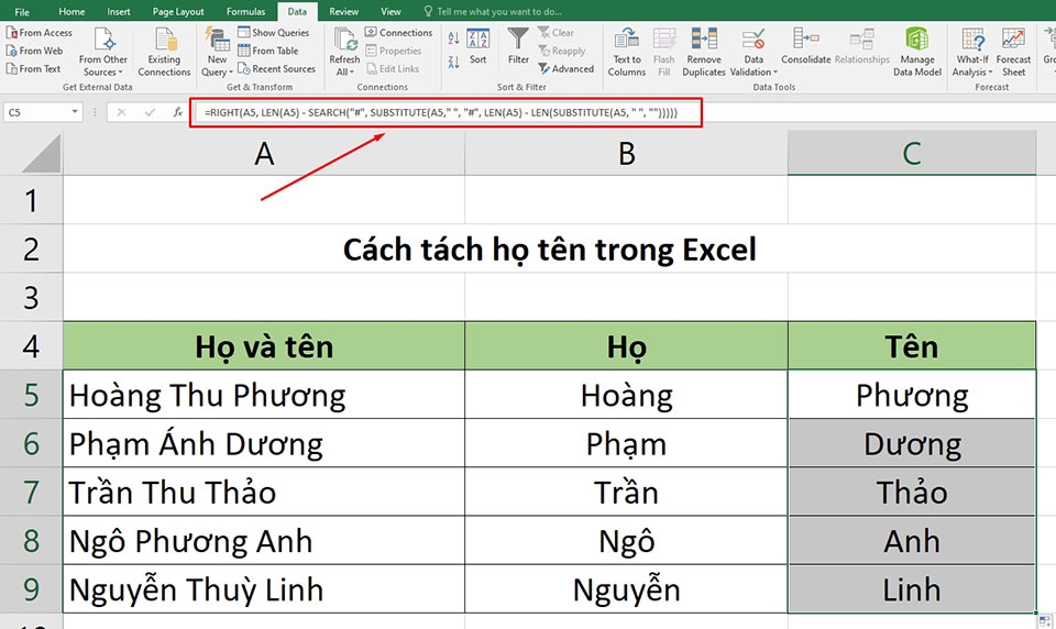Tách họ tên trong Excel - Ảnh 09