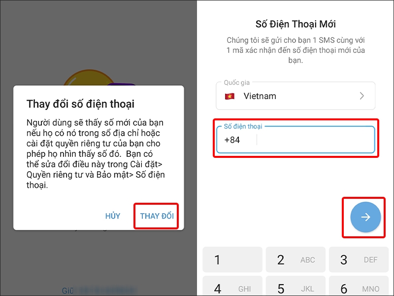 Nhấn THAY ĐỔI và nhận Số điện thoại mới của bạn