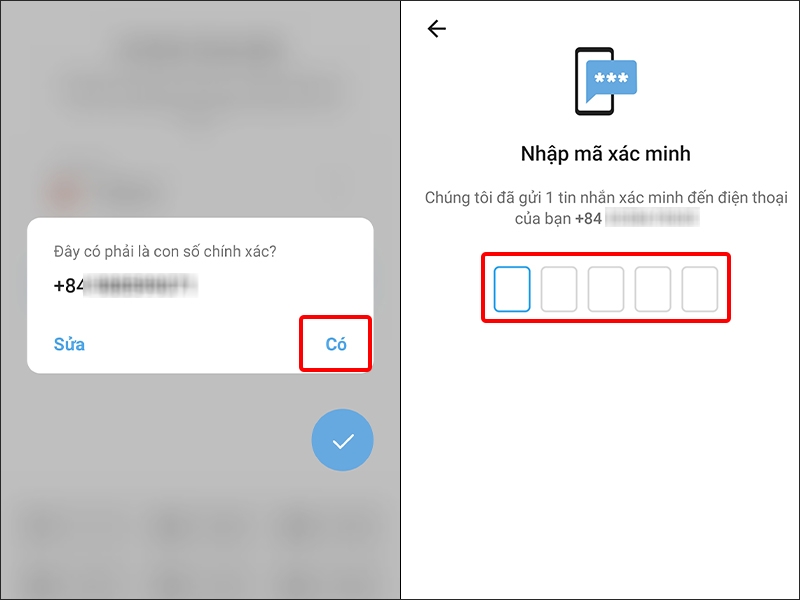 Nhấn Có và nhập Mã xác minh