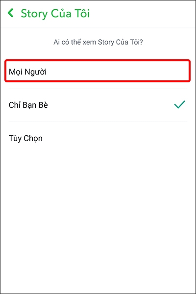 Chọn Mọi Người để đặt chế độ Story công khai