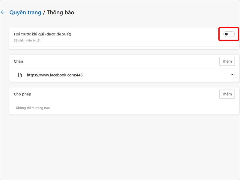 Tắt mục Hỏi trước khi gửi