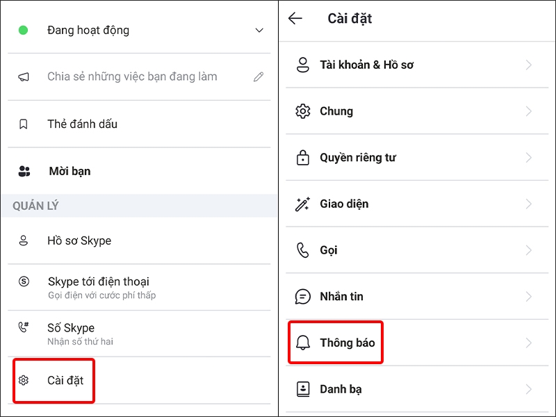 Nhấn vào Cài đặt và chọn Thông báo
