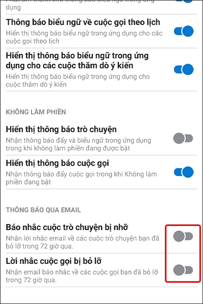 Tắt thông báo qua Email