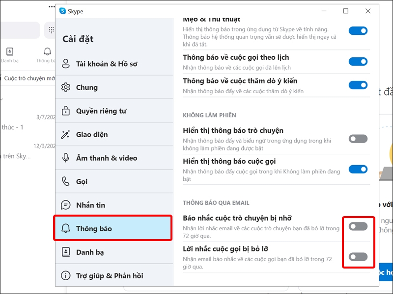 Tắt thông báo qua Email