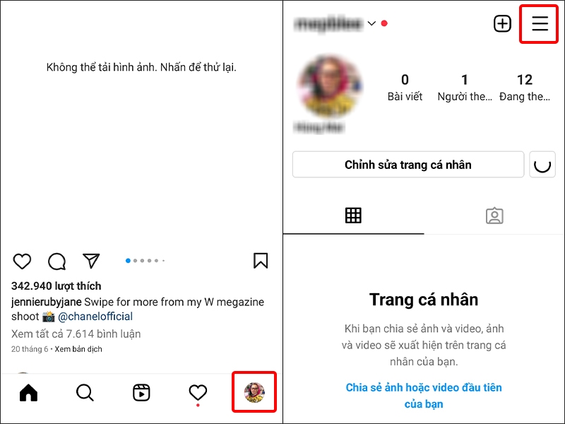 Nhấn vào biểu tượng Tài khoản và chọn Ba gạch ngang