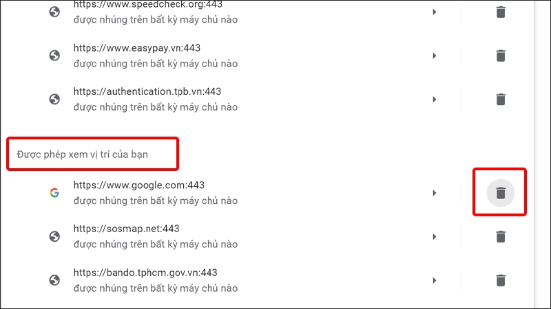 Nhấn vào biểu tượng Thùng rác