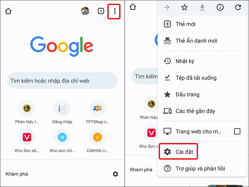 Nhấn vào Ba chấm và chọn Cài đặt