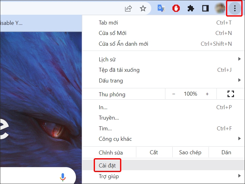 Click chuột và Ba chấm và chọn Cài đặt