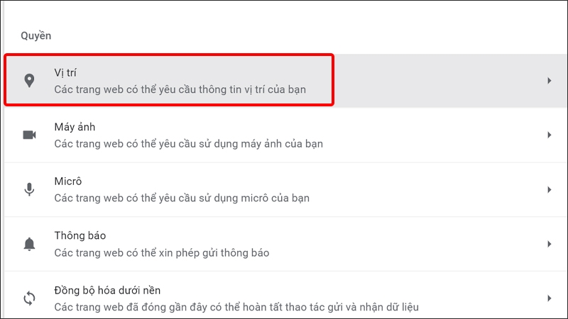 Nhấn vào Vị trí