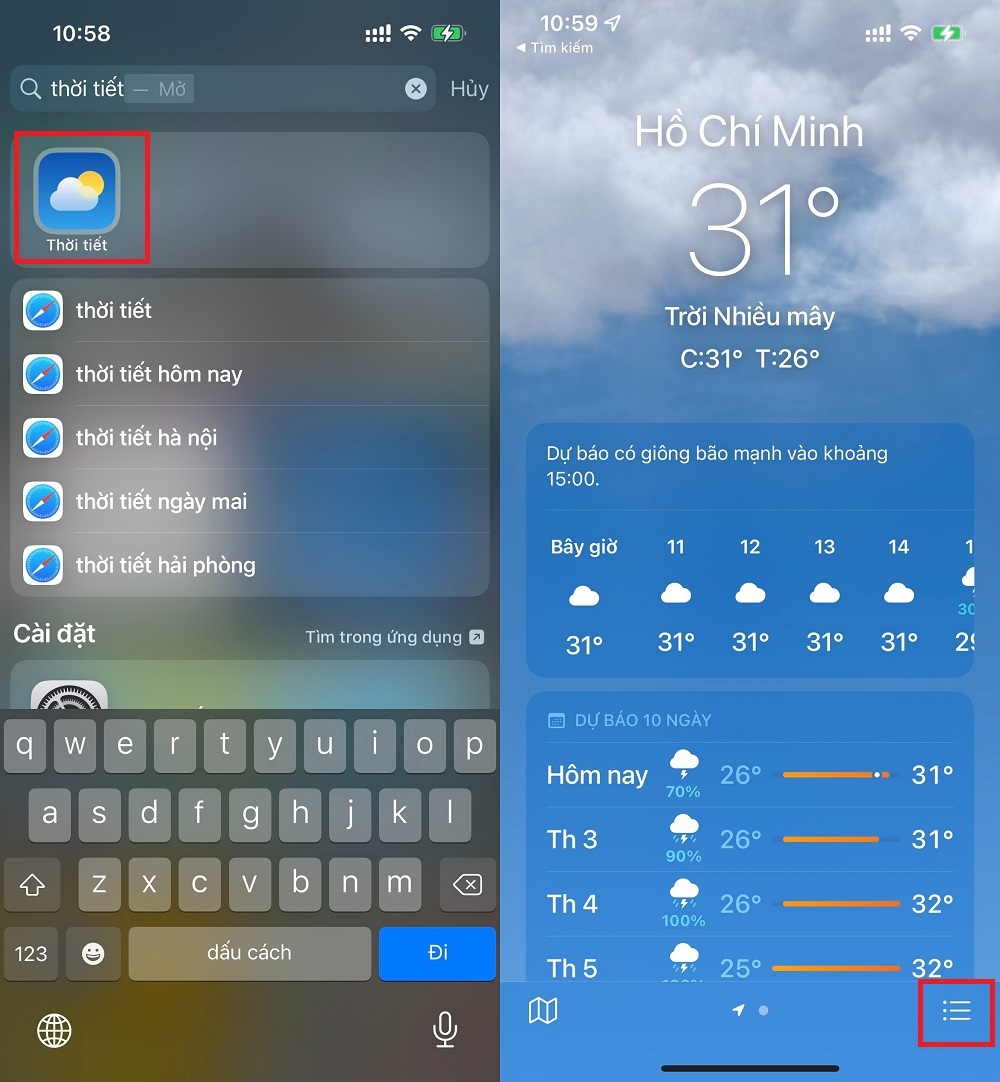 Cách nhận thông báo Thời tiết trên iPhone 1