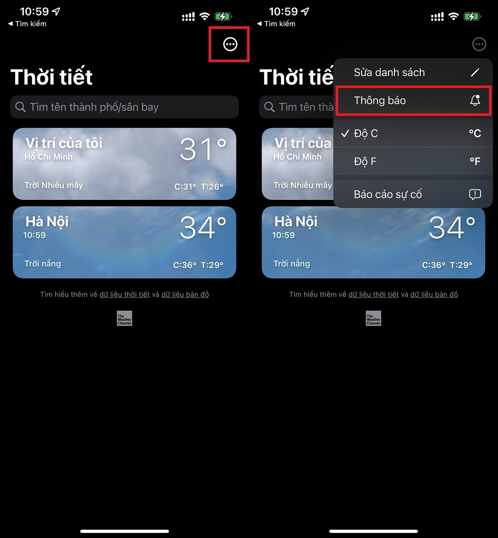 Cách nhận thông báo Thời tiết trên iPhone 2