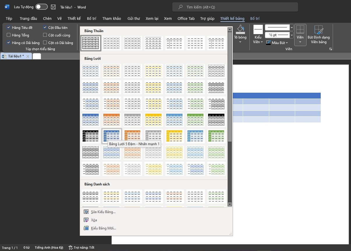 Cách trang trí bảng trong Word