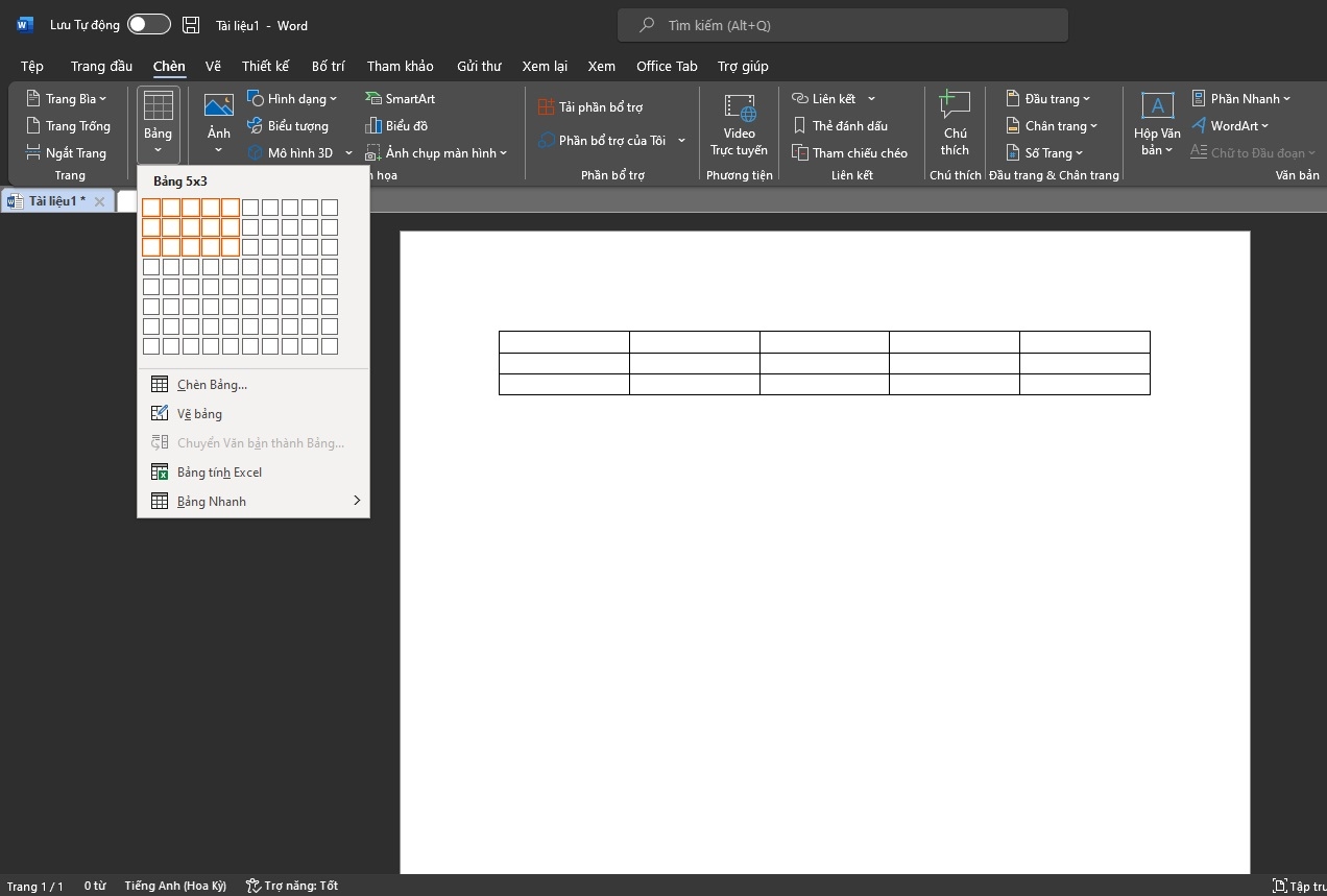 Cách tạo bảng trong Word