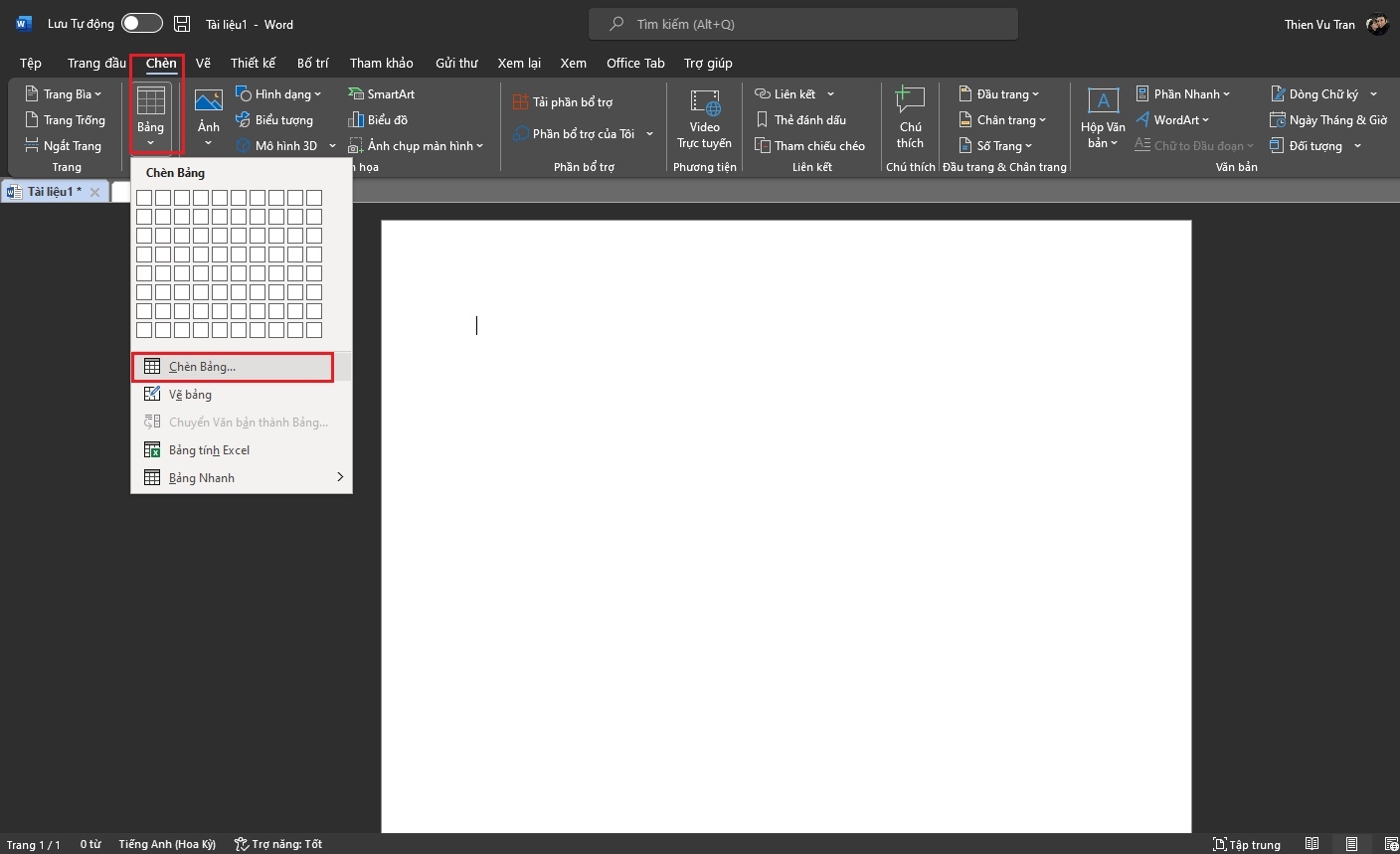 Cách tạo bảng trong Word