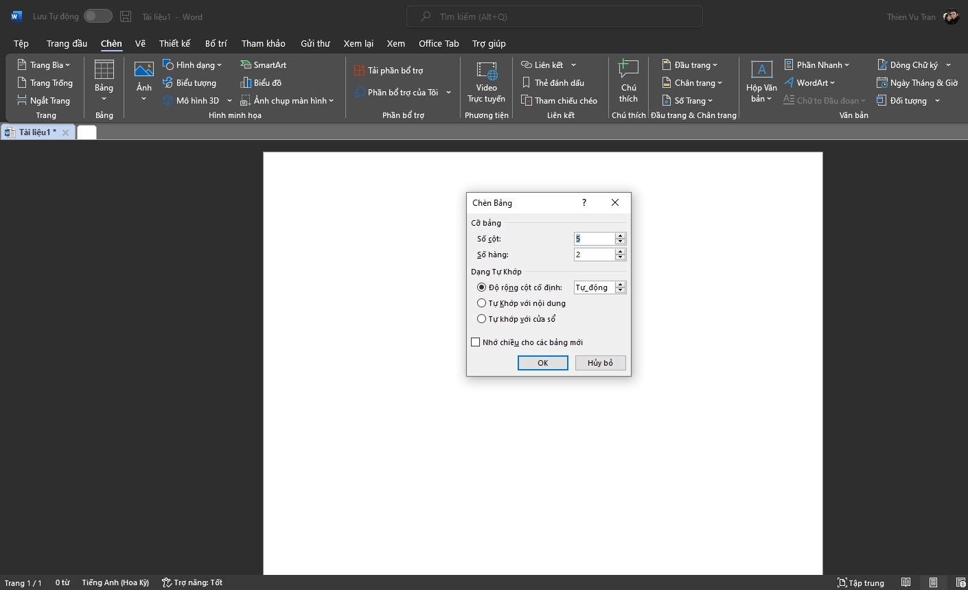 Cách tạo bảng trong Word