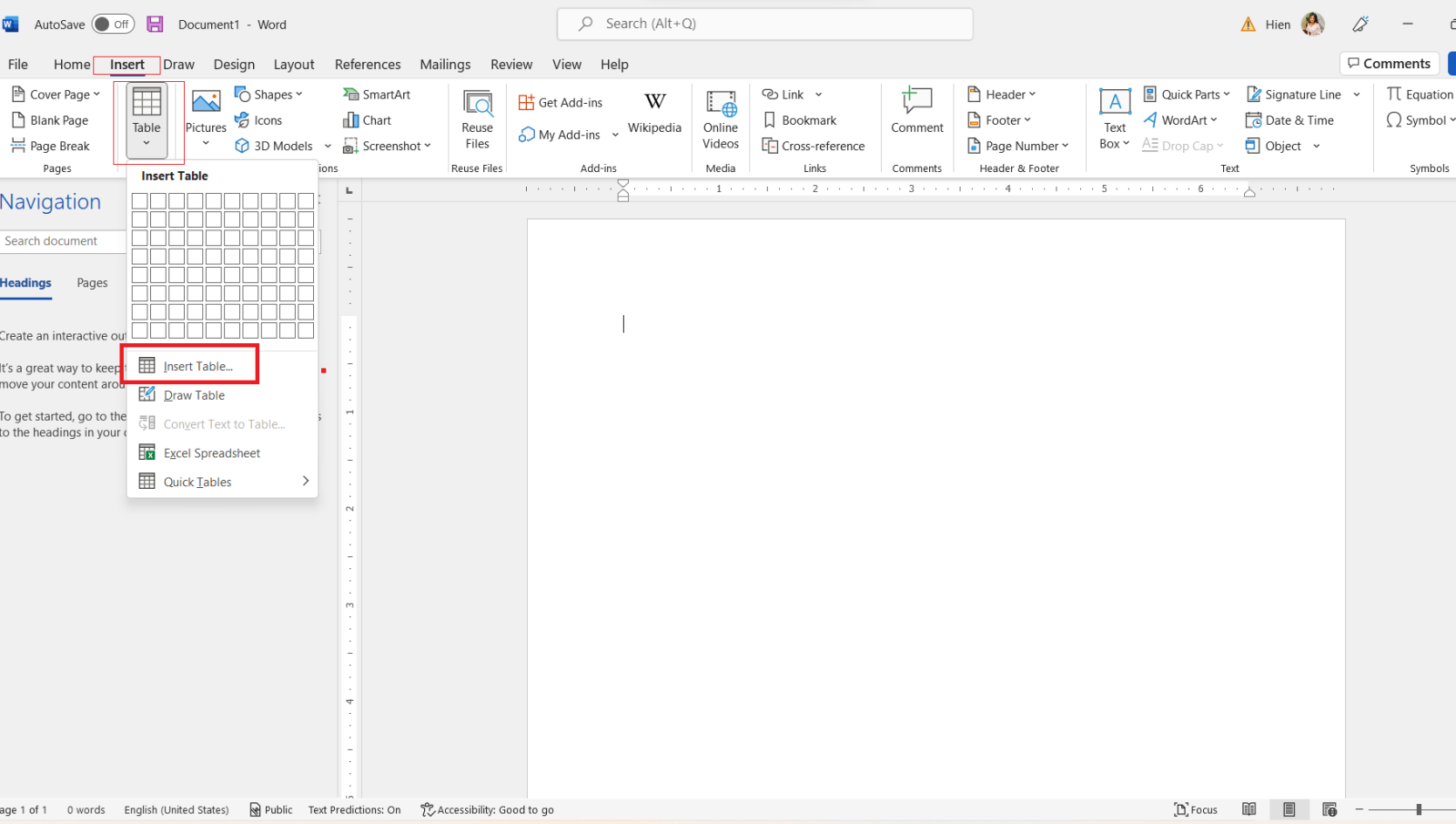 Cách tạo bảng trong Word 3