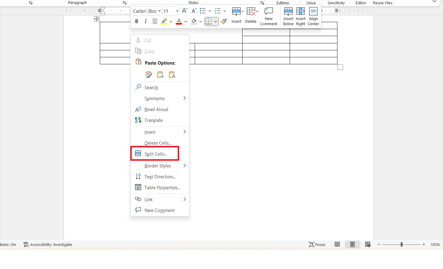 Cách tách ô trong Word 1