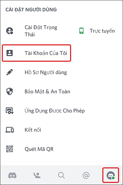 Nhấn vào Tài khoản của tôi