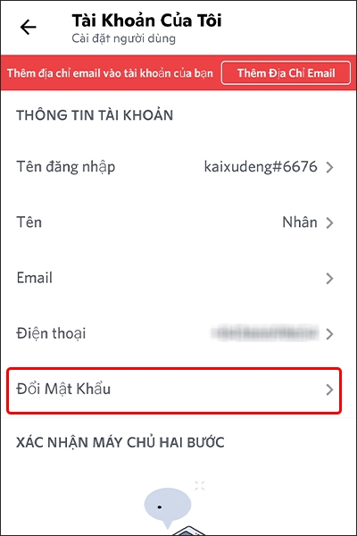 Chọn Đổi mật khẩu