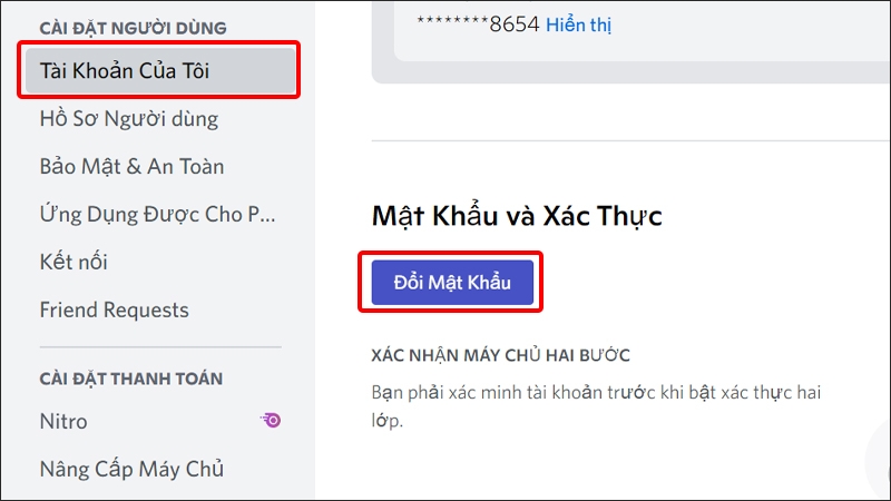 Nhấn vào Đổi mật khẩu