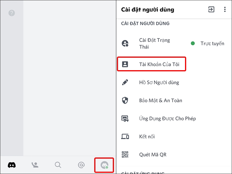 Nhấn vào Tài khoản của tôi