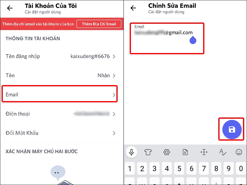 Nhấn vào Email sau đó nhập Email mà bạn muốn thêm