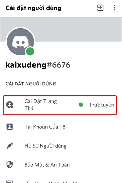 Chọn Cài Đặt Trạng Thái