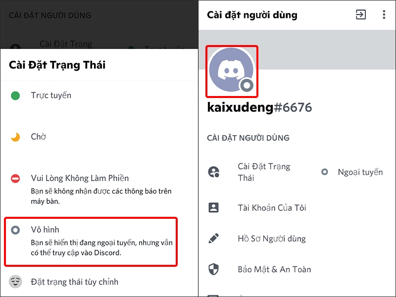 Chọn Trạng thái hoạt động mà bạn muốn