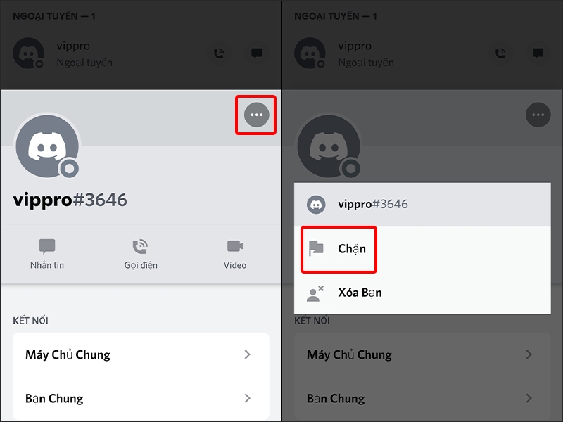 Nhấn vào dấu Ba chấm và chọn Chặn
