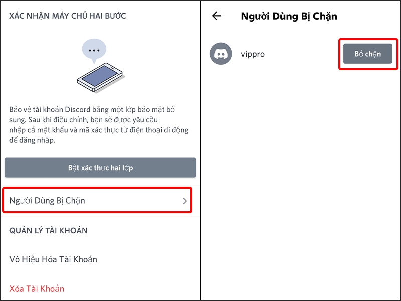 Nhấn vào Người Dùng Bị Chặn và chọn Bỏ chặn