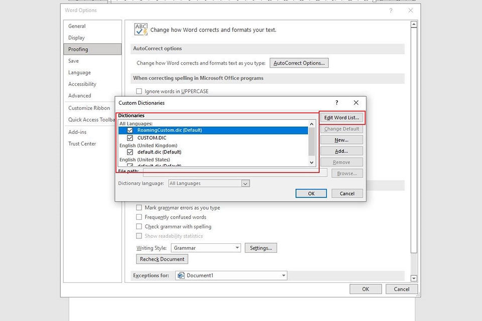 Cách cài đặt từ điển chính tả trong Word - Bước 4