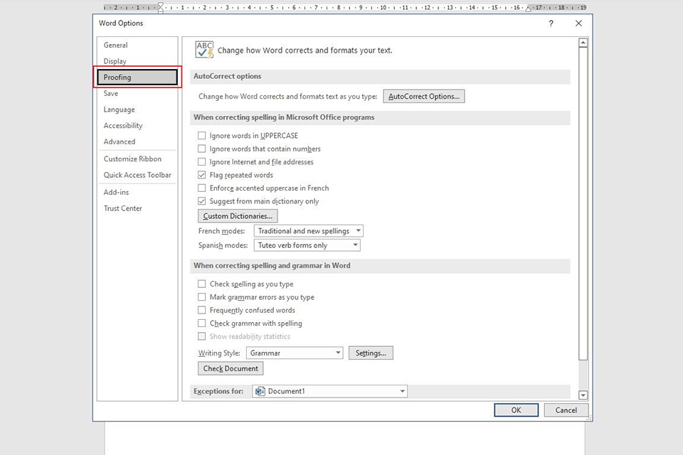 Cách tắt tính năng kiểm tra lỗi chính tả trong Word - Bước 3