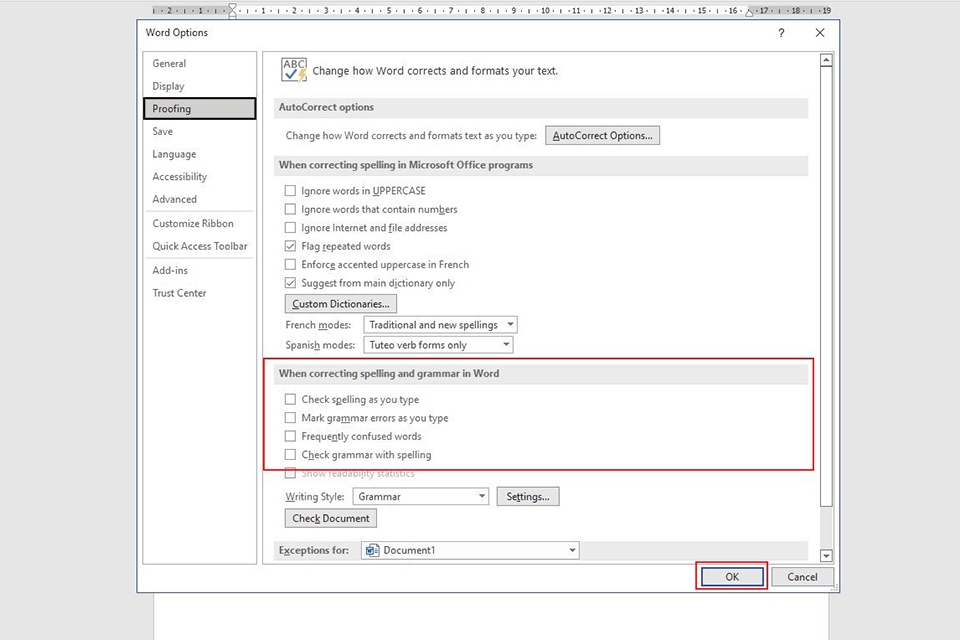 Cách tắt tính năng kiểm tra lỗi chính tả trong Word - Bước 4