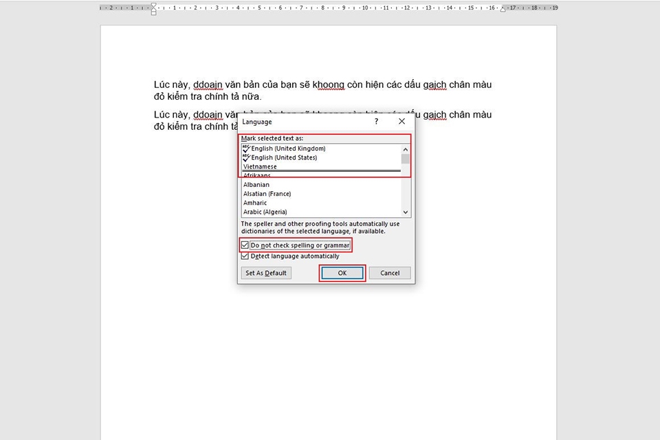 Cách tắt kiểm tra lỗi chính tả ở một đoạn văn bản trong Word - Bước 4