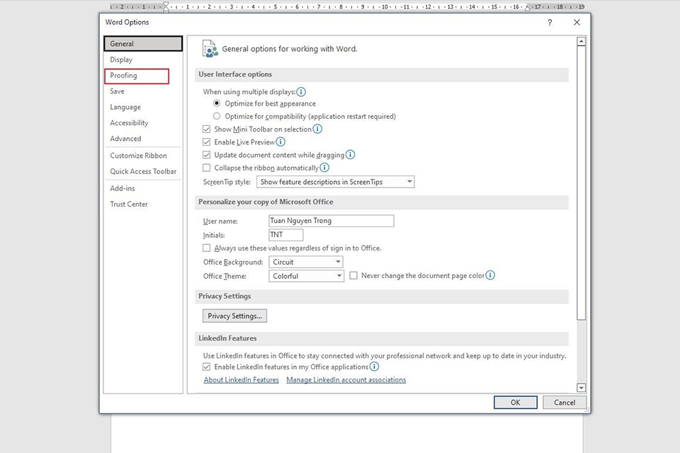 Cách bật tính năng kiểm tra lỗi chính tả trong Word - Bước 3