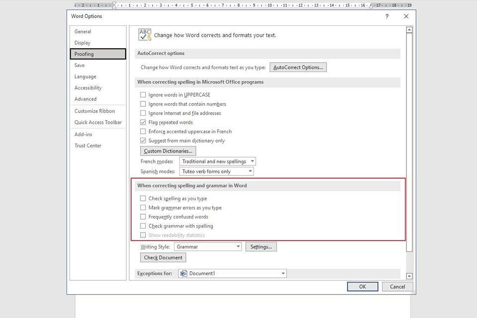 Cách bật tính năng kiểm tra lỗi chính tả trong Word - Bước 4