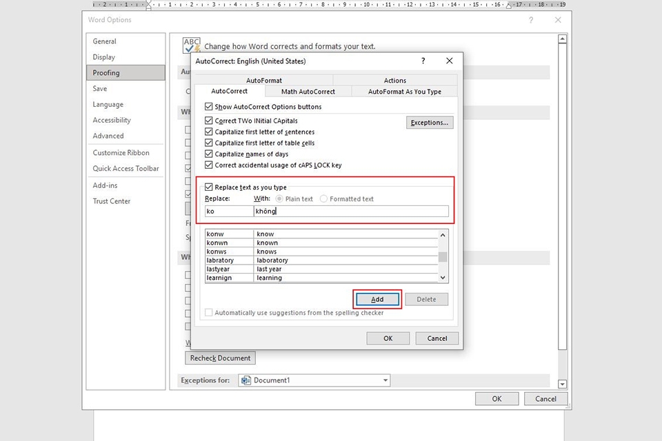 Cách tự động chỉnh sửa chính tả trong Word bằng AutoCorrect - Bước 4