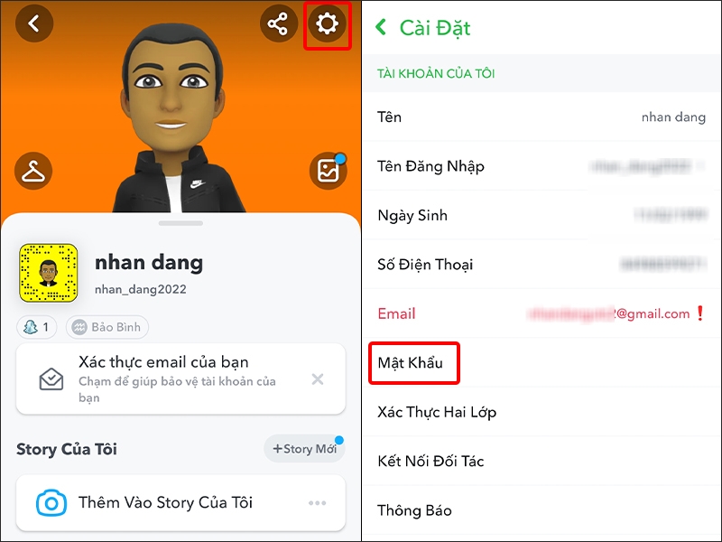 Nhấn vào Cài đặt và chọn Mật khẩu