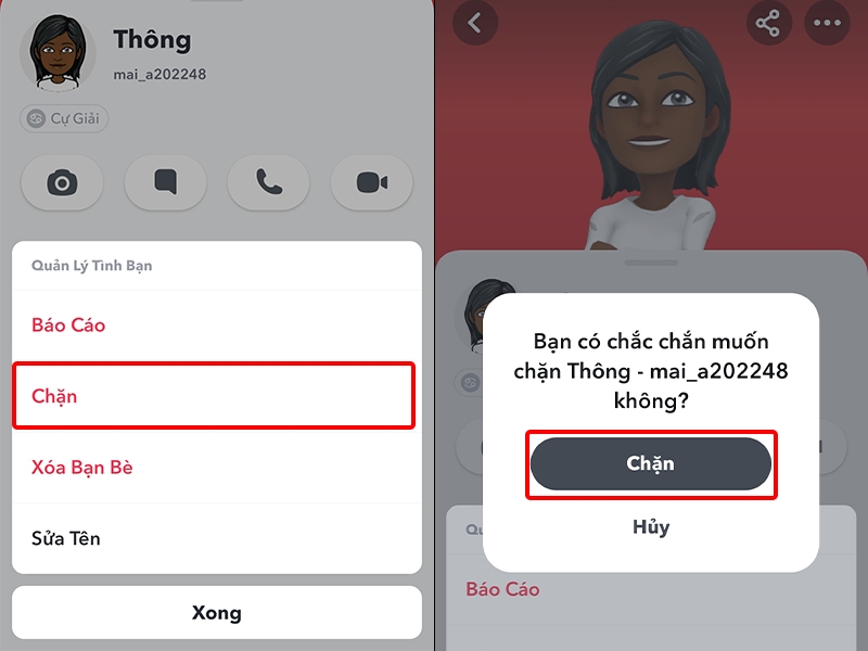 Nhấn vào Chặn và chọn Chặn