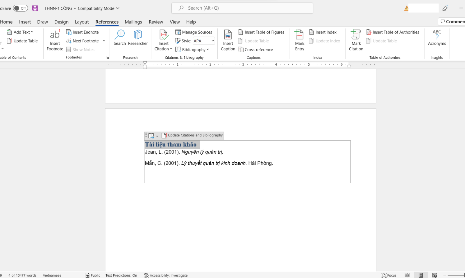 Cách tạo danh mục trích dẫn tài liệu trong Word 2